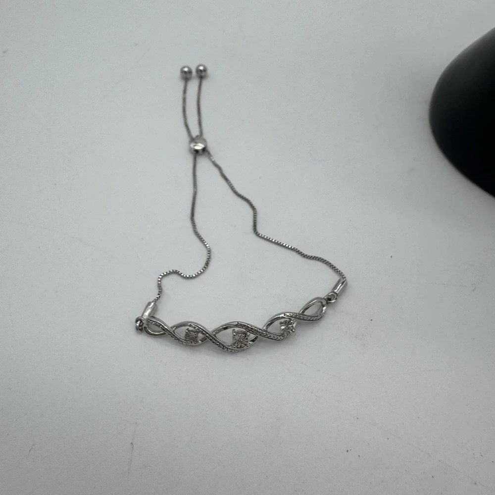 Kay 925 Sterling Silver Diamond Accent Infinity Bolo Bracelet Adjustable‎